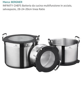 INFINITY CHEFS 6 PZ PENTOLE CUCIN INOX MOD RATIO SALVASPAZIO 28-24-20cm INDUZION - Immagine 1 di 4