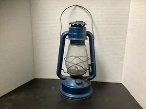 Vintage Blue Chalwyn Made in England Hurricane Lamp Original Globe - Picture 1 of 4