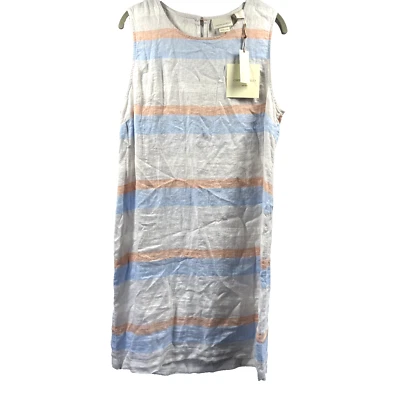 Vestido Cynthia Rowley Lino Sin Mangas Talla 12 Blanco Azul Naranja Rayas Pullover Foto 1 de 4
