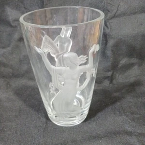 Jarrón de vidrio artístico transparente Verlys relieve esmerilado estaciones primavera otoño mujeres firmado 1940 - Imagen 1 de 4