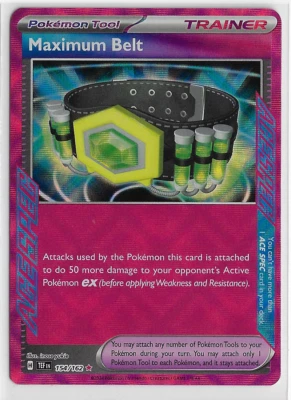 POKEMON S&V - Temporal Forces NM RARE Holo ACE SPEC Tool #154/162 MAXIMUM BELT - Image 1 of 3