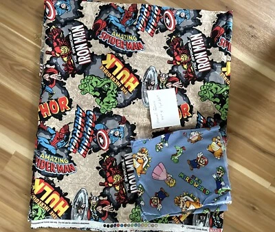 Marvel Comics And Mario Quilting DIY Craft Fabric 2 Piece 65”x 44”and 18” X 22” - Image 1 of 4