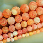 Pomarańczowe matowe koraliki agatowe okrągłe 15" 6mm 8mm 10mm 12mm