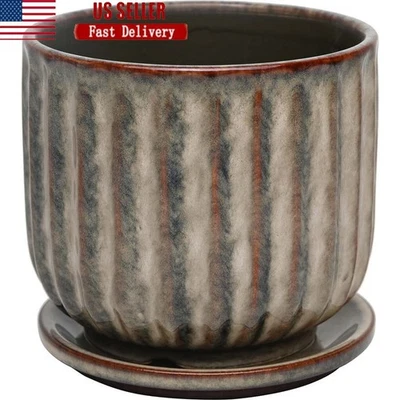 Maceta Cerámica con Platillo Interior Exterior Plantas Agujeros de Drenaje Diseño Moderno Nueva Foto 1 de 4