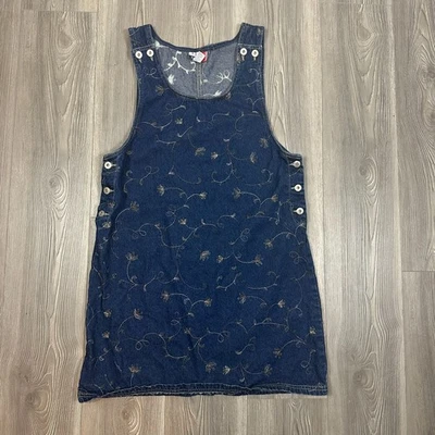 Mini Vestido Vintage JL New York Denim Grande Floral Bordado Y2K Sin Mangas Foto 1 de 4