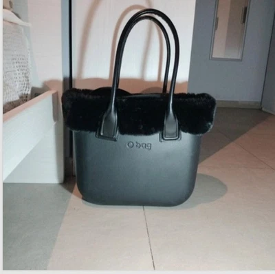 obag Grande nera borsa originale , con pelliccia e manico nero - Immagine 1 di 3