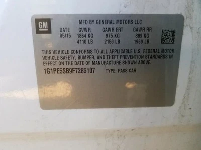 Automatic Transmission VIN P 4th Digit Limited 1.4L Fits 15-16 CRUZE 406957 - Image 1 of 4