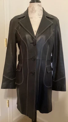 De Colección Guess Guante Negro Cuero Suave Coche Abrigo Punto Contraste M Usado en Excelente Condición Foto 1 de 4