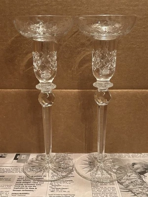 2 Rogaska Crystal "GALLIA" Candlestick Candle Holders 9 7/8” Floral Etched - Image 1 of 4