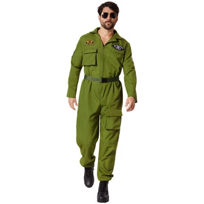 Herrenkostüm Pilot Air Force Pilotenanzug olivgrün Overall Fliegeranzug Uniform - Bild 1 von 4
