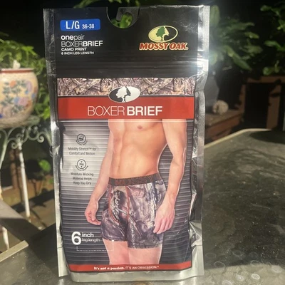 Paquete de 1 par de calzoncillos boxer Mossy Oak talla grande camuflaje con costuras naranjas Foto 1 de 2