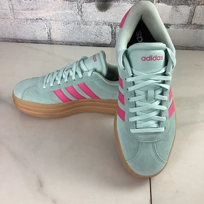 阿迪达斯 VL Court Bold 女式运动鞋粉色和薄荷绿色 9 码 — 第 1/4 张图片