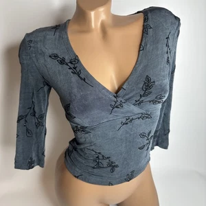 Per Angelo Donna Velvet Wrap Top XS Floral Embroidered Italy Y2K Grungecore - Picture 1 of 12