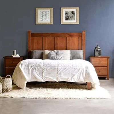 Shaker solid wood panel platform bed, queen size, walnut - Image 1 of 4