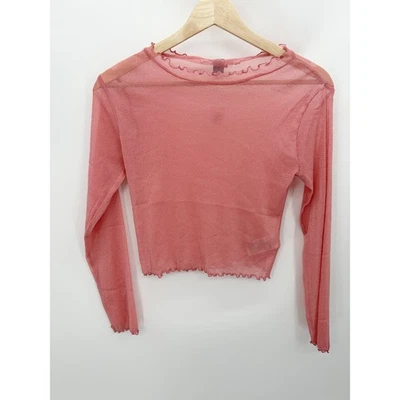 Old Navy Pink Sheer Long Sleeve Lettuce Trim Mesh Top Girls Size X-Large XL NWT - Image 1 of 4