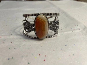 Sardonyx 925 Silver Plated Natural Gemstone Adjustable Bangle Bracelet - Picture 1 of 10