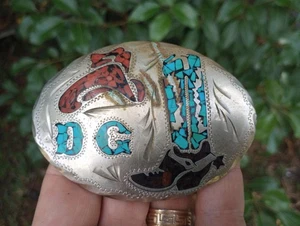 Schöner Cowboyhut türkisfarbener Steineinlage Gürtelschnalle Cowboystiefel Schnalle ~ DG - Bild 1 von 5