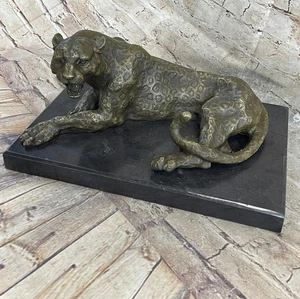 Estatuilla de mármol escultura de bronce jaguar leopardo grande original firmada arte de estatua - Imagen 1 de 10
