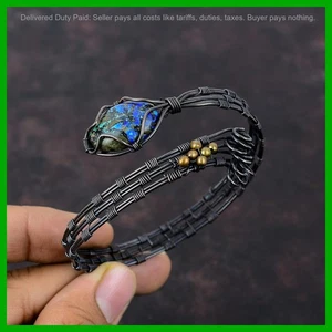 Copper Oval Azurite Malachite Gemstone New Wire Wrapped Mother Bangle Bracelet - Picture 1 of 6