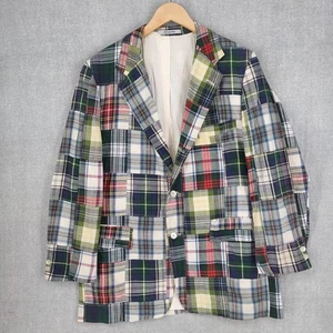 Vintage Mens Madras Patchwork Blazer Medium Multicolor Preppy 70s Carroll Reed - Picture 1 of 24