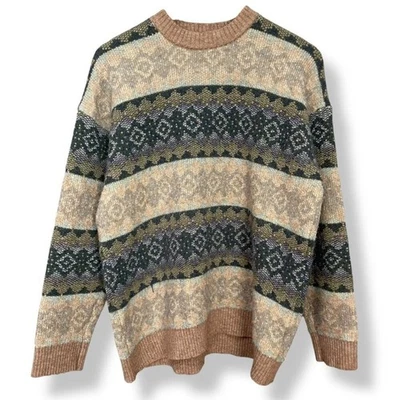 Aelfric Eden Sweater Men Large Geometric Pattern Streetwear Pullover Cream Gray - Image 1 of 4