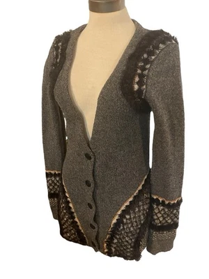 Cárdigan ANTHROPOLOGIE SLEEP ON SNOW Pequeño Gris Tejido Lana Imitación Piel Botón Foto 1 de 4