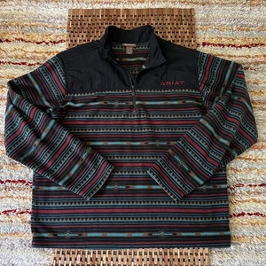 Ariat Aztec Print 1/4 Zip Fleece Pullover Sweater Black Red Blue Men's XL - Picture 1 of 3