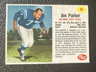 Jim Parker 1962 Post Cereal Card # 86  Baltimore Colts  EX - Image 1 of 2