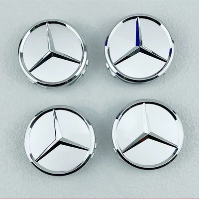 🔥4 x Chrome Matte Emblem Fit For Mercede -Benz C E S Wheel Hub Caps Center 75mm Foto 1 de 4