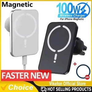 Chargeur Voiture Sans Fil Magnétique 100W Prise d'Air Support Téléphone pour iPhone - Photo 1 sur 17