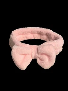 girls plush pink headband with bow stretch super soft fits most wrap - Picture 1 of 1