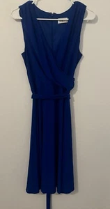 Eliza J Surplice Faux Wrap Dress Cocktail Office Stretch Cobalt Size 10 - Picture 1 of 11