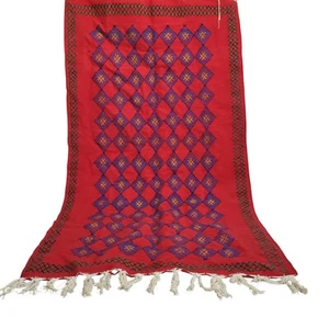 Rare Handmade Vintage Moroccan Berber Red Rug Bold Diamonds Tribal Fringe Carpet - Picture 1 of 21