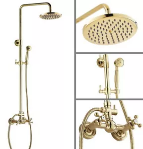 Gold Color Brass Bathroom Shower Faucet Set w/ Handshower &Rain Shower Head - Picture 1 of 10