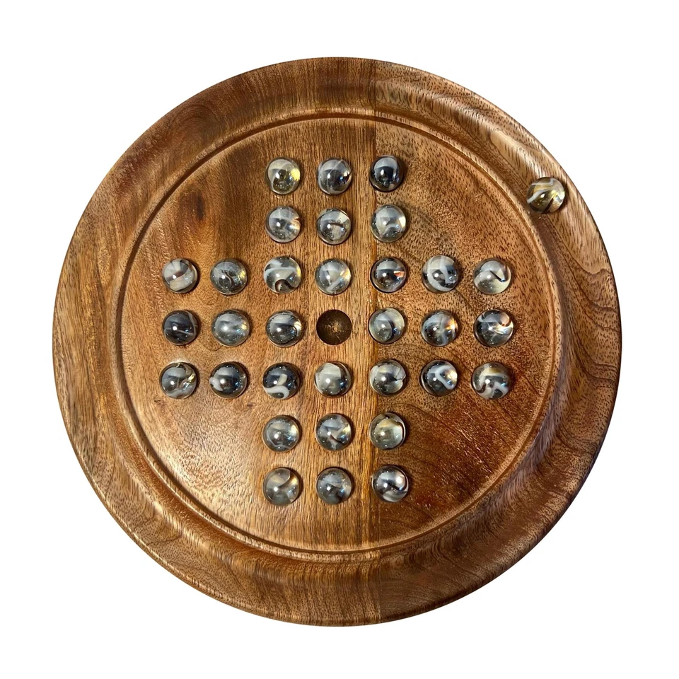 THORNESS 22 cm Durchmesser Holz SOLITÄR BRETTSPIEL mit DURCHSICHTIGEM POLARGLAS MARMOR