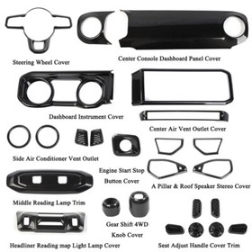 For Jeep Wrangler JL JT 2024+ Interior Full Set Console Dash Trim Carbon Fiber