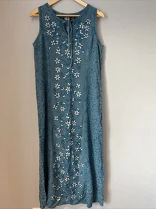 Vtg! BILA Floral Embroidered All Over Maxi Dress M Tie Neck Boho Gypsie Peasant - Picture 1 of 6