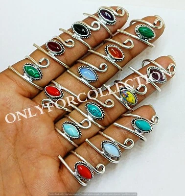 Lote al por mayor de anillos ajustables enchapados en plata de ley 925 con piedras preciosas de opalita y mezcla Foto 1 de 4