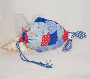 Pencil case, pouch, Fish design, tactile, Hand crafted, drawstring closure. - Picture 1 of 7