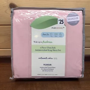 Silvadur 4pc Ultra Soft Antimicrobial King Sheet Set PUR Defense Pink - Picture 1 of 2