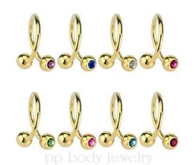2 peças. 16g 3/8" 4mm pedras preciosas ouro IP aço cirúrgico orelha espiral cartilagem labret - Imagem 1 de 3