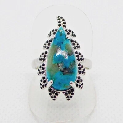 Türkis Spinell Ring TROPFEN 925 Silber 585 Weißgold vergoldet 17,8 mm 56 - Bild 1 von 3