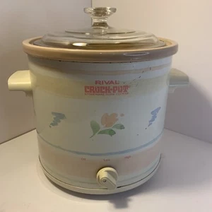 Vintage Rival Crock-Pot Model 3100/2 3.5 Qt Pastel Floral w Glass lid - Picture 1 of 9