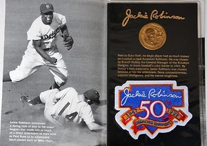 1997 Jackie Robinson 50 Anniversary Gold-Tone Coin & Patch Set - Picture 1 of 11