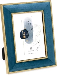 Isaac Jacobs Decorative Frame With Abstract Art Print Teal Velvet & Gold Accent - Picture 1 of 5