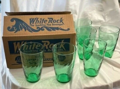 50's Libbey White Rock Emerald Green Swirl 11 oz. Glasses- Set of 6- New in Box