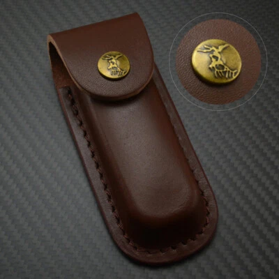 NEW Pocket Folding Knife Case Textured Brown Genuine Leather Belt Sheath 4 3/4" - Image 1 of 4