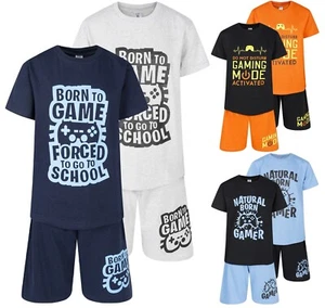 Boys 2 Pack Short Pyjamas Gamer Themed Nightwear Gaming PJ Sets 9 to 16 Years - Picture 1 of 13