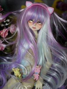 Neu 1/3 1/4 lila gemischt Haar lang lockig Haar MDD MSD BJD Puppe Perücke Zubehör - Bild 1 von 5