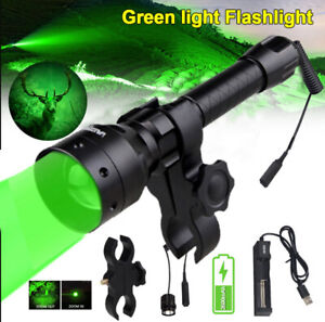 Hunting Green LED Light Flashlight Zoomable 1200Yard Light Torch for Scope Mount